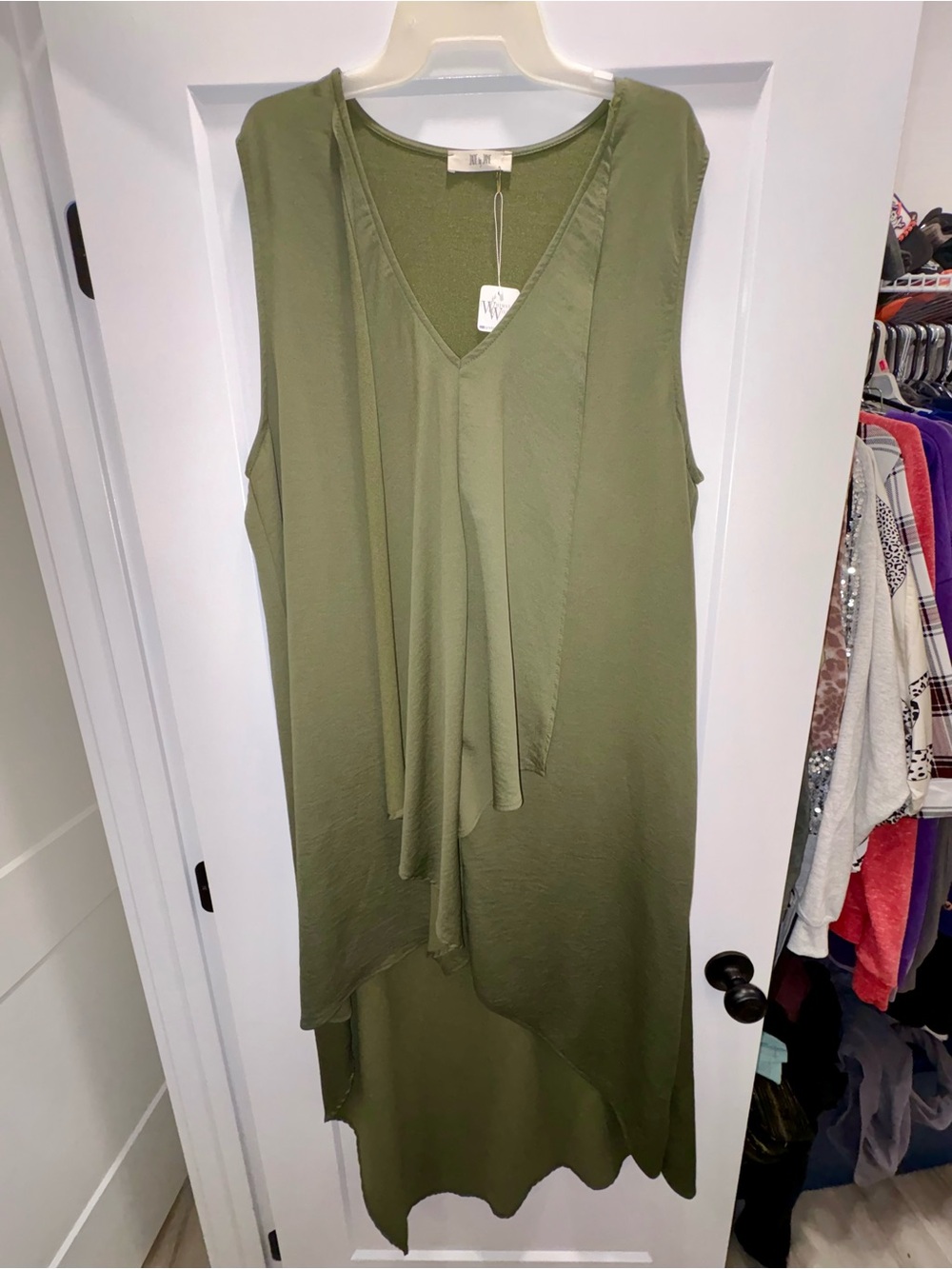 Olive High-Low V-Neck Dress - Unbranded